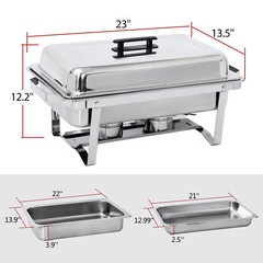 6x 8QT Chafing Dish Stainless Steel Chafer Complete Set with 2 Warmers Buffet