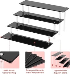 4 Tier Acrylic Display Risers, Black Perfume Organizer Stand, Large