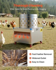VEVOR 23.6″ Electric Chicken Plucker Machine 2200W & 275RPM 119 Fingers & Wheels