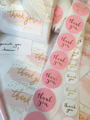 150 pcs Thank You Business Cards 3.5×2″, Thank You Stickers, Pink Gold