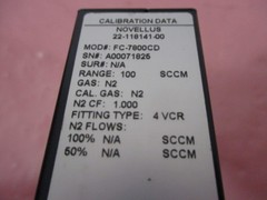 Aera FC-7800CD Mass Flow Controller MFC, N2, 100 SCCM, 421510