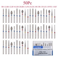 50pc Dental Diamond Burs FG Hight Handpiece Crown Preparation Anterior Teeth Set