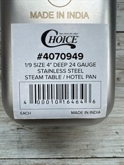 Choice stainless steel Steam Table Buffet 1/9 Size 4”deep Pan #4070949 *Lot – 6*