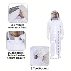 Premium Beekeeping Suit Breathable Full Body Protective Gear Durable XL White