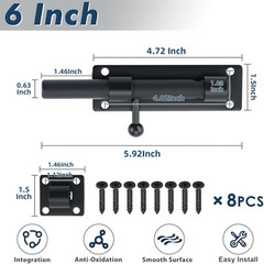 Alise 6 Inch Heavy Duty Slide Bolt Latch, SUS304 Stainless Steel Barrel Bolt Loc