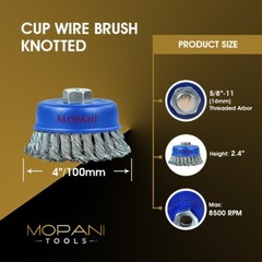 Wheel Cup Brush 4 Inch (4″ Twisted/Knotted) For 5/8″-11 Angle Grinders – 6 Pack