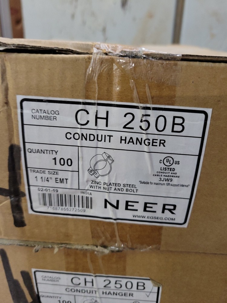 1 Box of 100-NEER CH-250-B CH250B Conduit Hanger w/Nut & Bolt 1-1/4″ New Old Stk