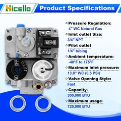 Replacement for Robertshaw 700-506 Millivolt Gas Valve – 700 Series 200,000 BTU/