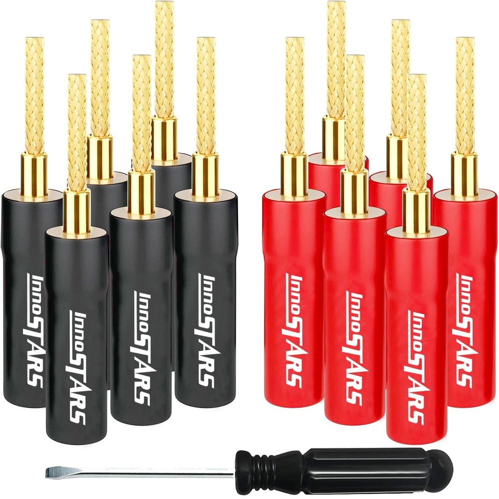 Flex Pin Banana Plugs Connector (6 Pairs, 12 Pcs), 2MM Braided, 24K Gold-Plat…