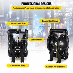 VEVOR Air-Operated Double Diaphragm Pump 1″ Inlet Outlet Petroleum Fluids 35GPM