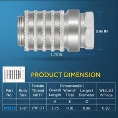 PD222 Series PD Steel Test Port and Diagnostic Equipment Quick Coupler 1/8″-27