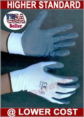 144 Pair White Nylon Work Gloves w/ Gray Nitrile Palm Finger Coating S, M, L, XL
