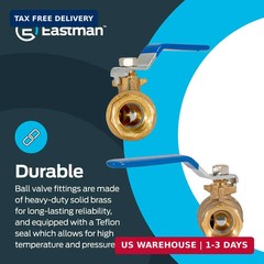 Eastman 3/4 Inch IPS Heavy Duty Full Port Ball Valve, Brass Plumbing Fitting, 20