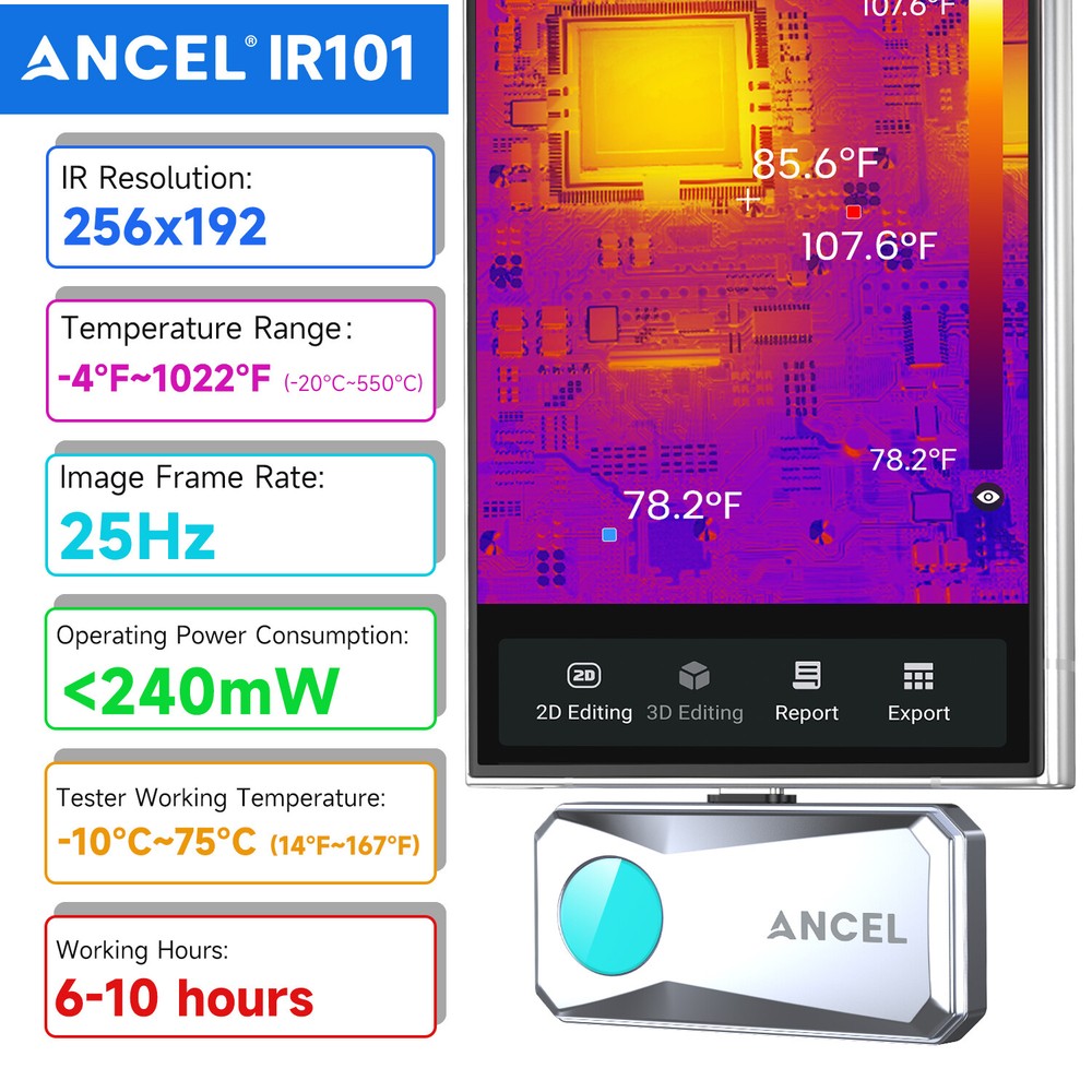 Ancel IR101 Thermal Imaging Camera 256×192 IR for Android SmartPhone Free APP