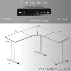 VIVO Dark Gray / White Electric 71″ x 71″ Curved Corner Stand Up Desk