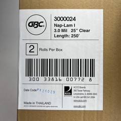 GBC (2 PACK) Standard Thermal Laminating Film 1″ Core 25″ X 250′ Clear 3000024