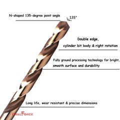 5PCS 1/2″ Cobalt Drill Bit Set M35 HSS Jobber Length Twist Drill Bits Tools