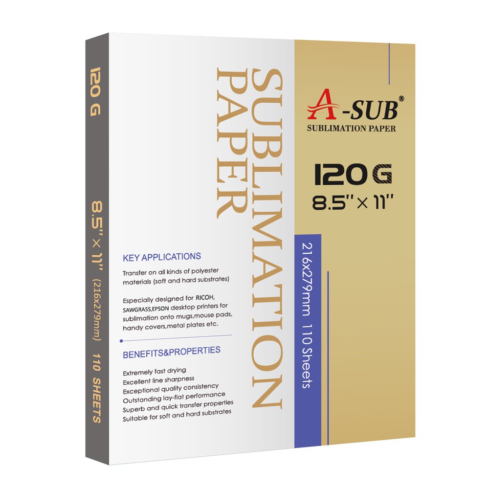 A-SUB Sublimation Paper 8.5×11 120g 110 Sheets Inkjet Sublimation Heat Transfer