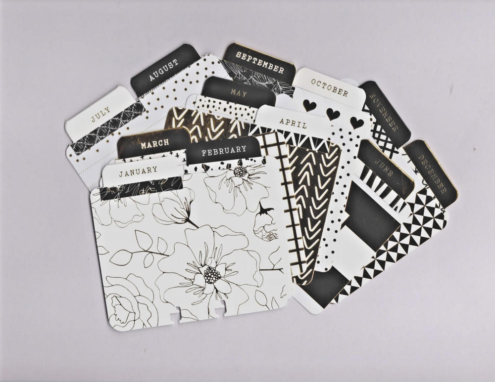 (12) GOLD ON WHITE CALENDAR MEMORYDEX/ROLODEX CARDS Gold Foil HANDMADE