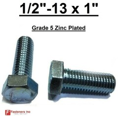 1/2-13 x 1″ (FT) Hex Bolt Zinc Plated Grade 5 Cap Screw Coarse Thread