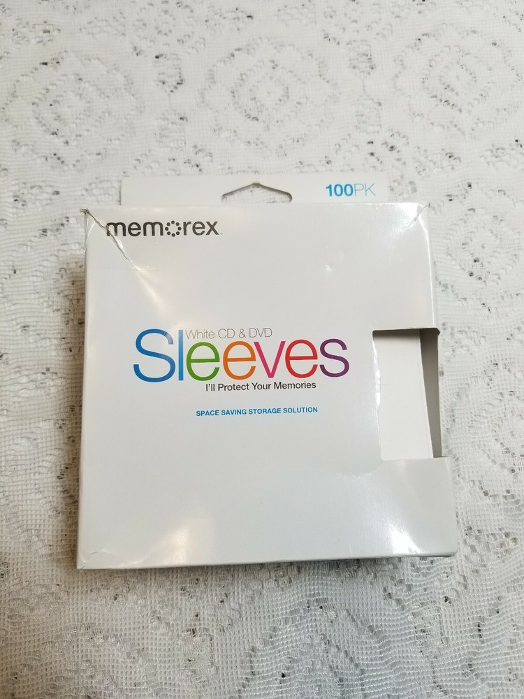 100 New Memorex White CD~DVD Sleeves Window Flap