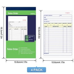4Pack Sales Order Book 2-Part Carbonless Receipt Book Carbon Copy Small Business