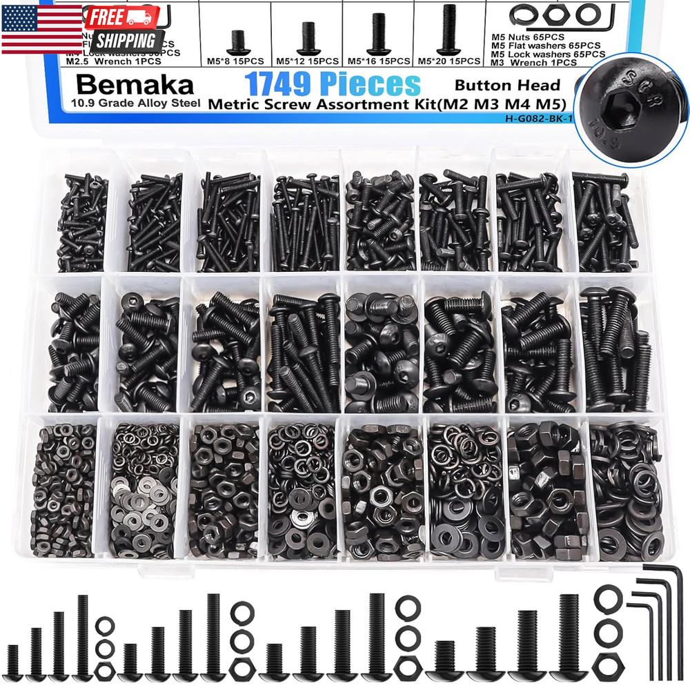 1749 PCS Metric Screw Assortment Kit M2 M3 M4 M5 Bolts, Nuts, Lock & Flat Washer