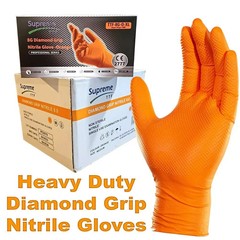 Heavy Duty Mechanic Nitrile Orange Disposable 8 MIL Raised Diamond Grip Gloves