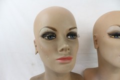 2 Vintage Fiberglass Mannequin Head Wig Painted Eyes Halloween Bust White