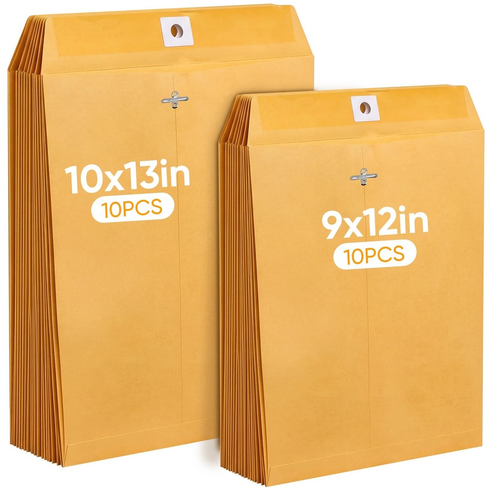 20 Pack Brown Kraft Clasp 9×12 & 10×13 Inches Combo Pack,