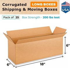 Long Moving & Shipping Boxes 18″L x 6″W x 6″H (25-Pack) – Extra Strength 200 …