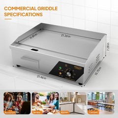 Commercial Electric Griddle,1600W Countertop Flat Top Grill, 22in Griddle Grill