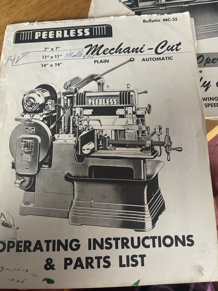 Peerless Mechani-cut Plain/Automatic Operating Instructions Parts List BultnMC55
