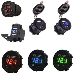 Car ATV Auto Dual USB Charger LED Digital Voltage Amp Gauge Ammeter Voltmeter