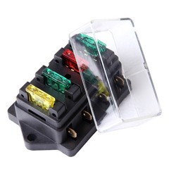 4 Way Fuse Blade Holder Box Block Black Car Vehicle Automotive Circuit w/ Fuse