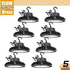 8 Pack 150W Led UFO High Bay Light 5000K Industrial Warehouse Garage Shop Lights