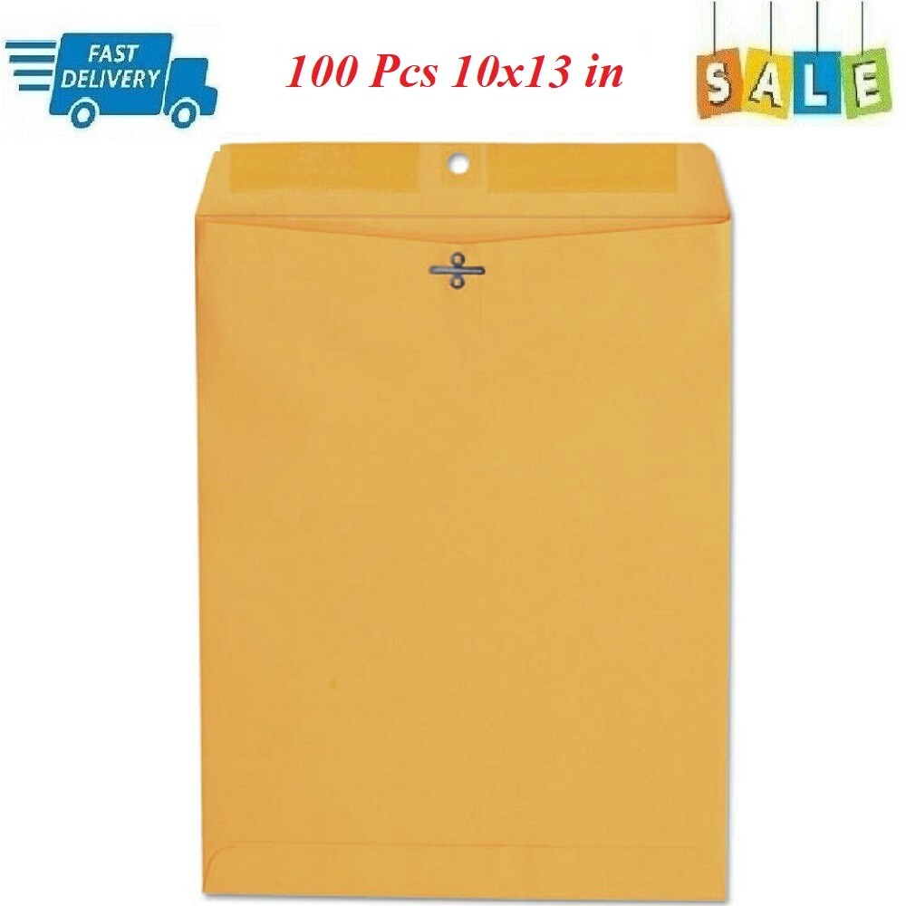 100 Pcs CLASP ENVELOPES 10×13 28lb Kraft Shipping Mailing Gummed Business Manila
