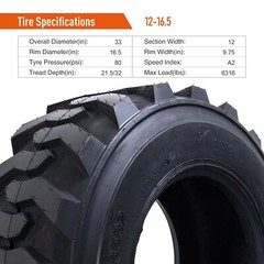 12-16.5 Skid Steer Tire 12×16.5 SKS Heavy Duty 12PR Ultra Durable for Loader TL