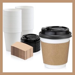 Paper White Cups + Lids + Sleeves Disposable Beverage Coffee Hot Cold Cafe