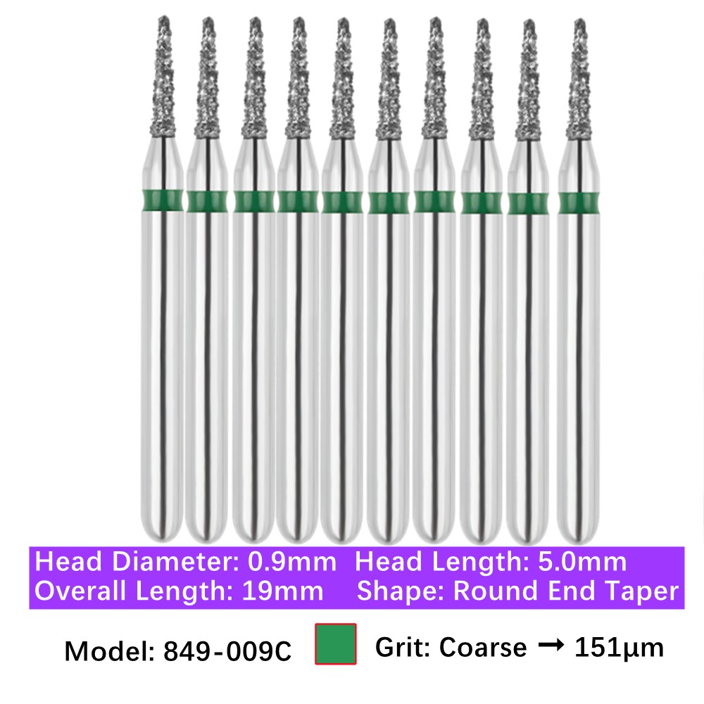 10/pk Dental FG High Speed Diamond Burs Round End Taper Burs 849-009C Coarse