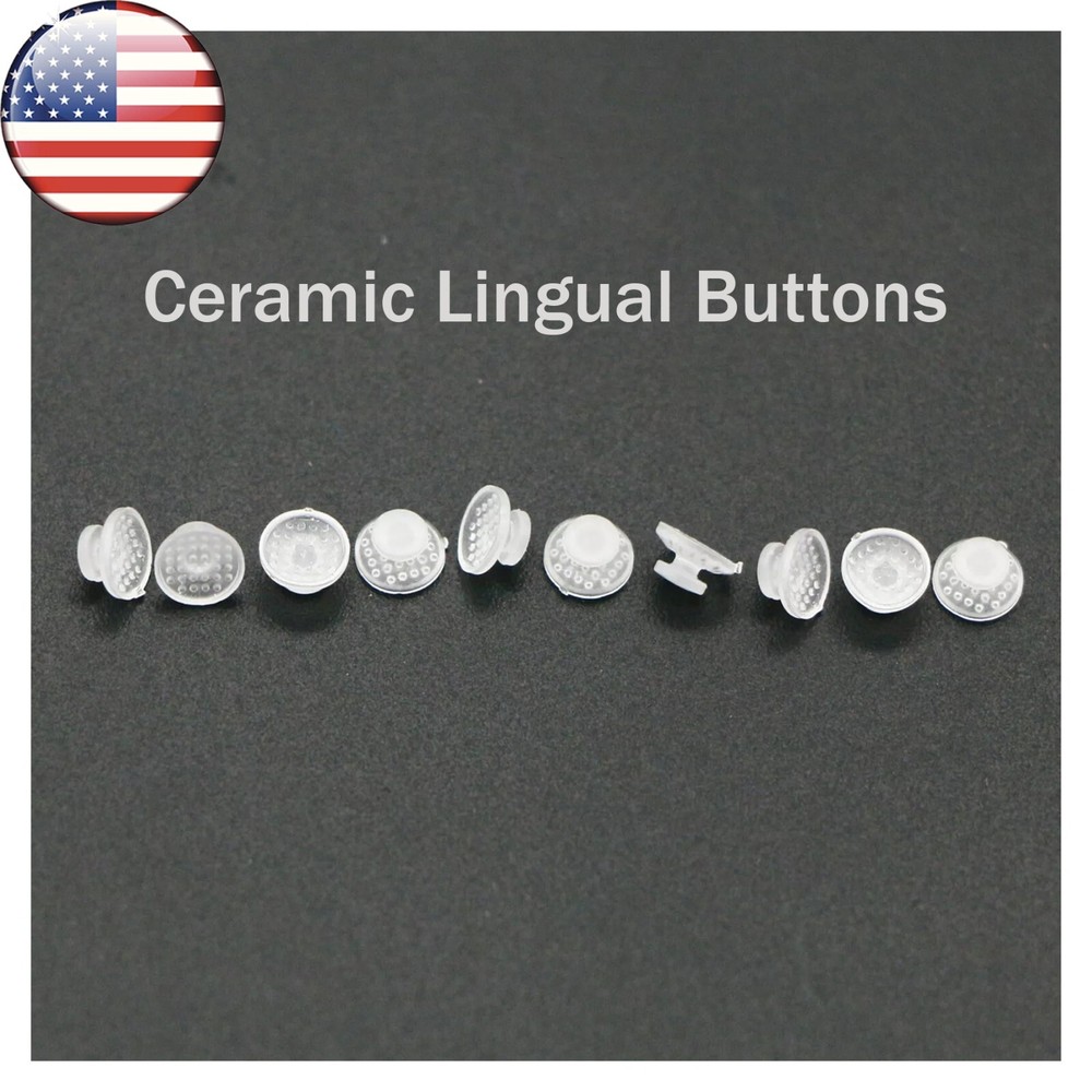US 100Pcs Dental Ortho Lingual Buttons Ceramic/Metal Bondable Round Mesh Base