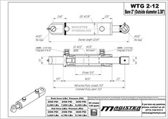 Hydraulic Cylinder Welded Double Acting 2″ Bore 12″ Stroke Tang 2×12 WTG NEW