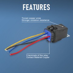Waterproof 5 Pin 12V 40 Amp Relay & Socket W/ 5″ 12 Gauge Wire Pigtail Harness
