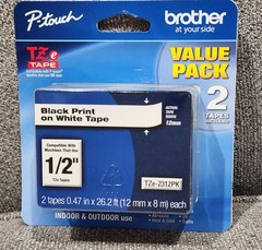 Brother TZE2312PK 12mm Black on White Tape – 2 Pack