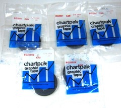 Black Chartpak Graphic Tape BG2501 / BG2501M 1/4” x 324 New Old Stock 5 Packages