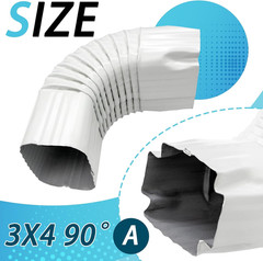 3X4” Downspout Gutter Elbow Style A, 90 Degree Positive Elbow Connector, Easy
