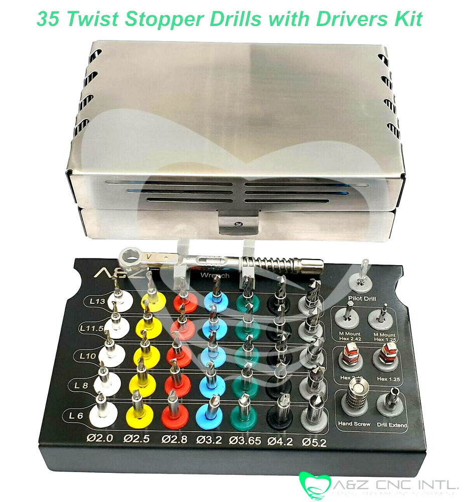 Dental Implant 35 Integral Stopper Drills with 6 Drivers and Keys. Complete Kit