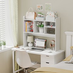Desktop Bookshelf Wood Desk Hutch Organizer w/5 Shelves for Computer Desk White