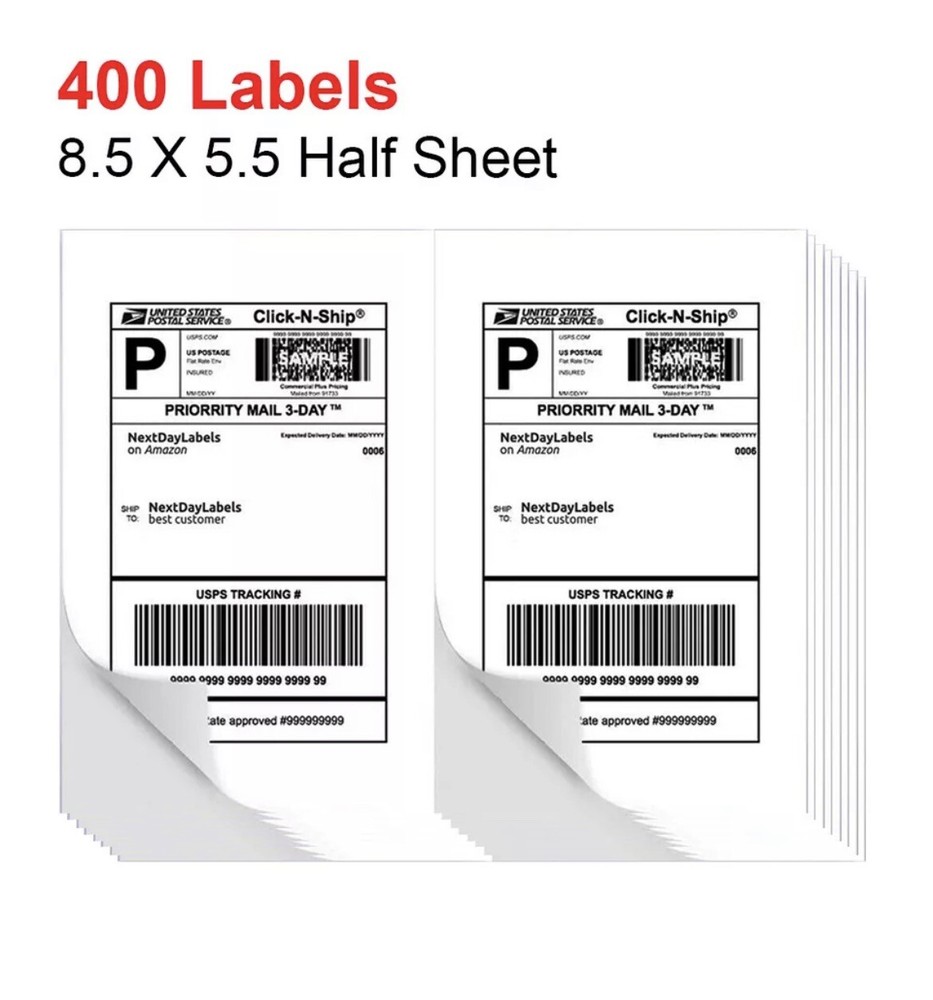 400 Shipping Labels 8.5×5.5 Rounded Corner Self Adhesive 2 Per Sheet