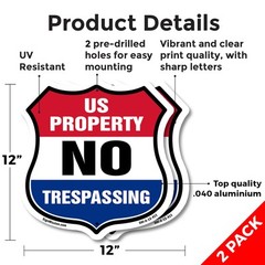 No Trespassing Shield Sign U.S. Property No Trespassing Shield Shaped Sign